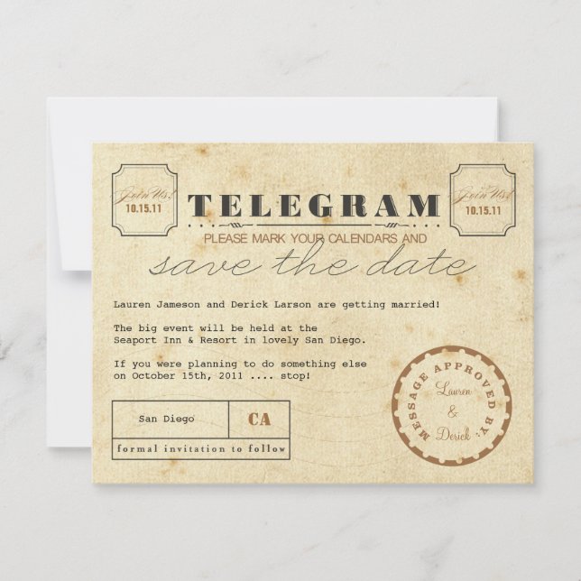 Vintage Telegram Save the Date (Vorderseite)