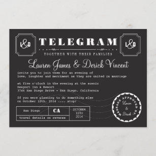 Vintage Telegramm-Einladungskarte in Schwarz Einladung