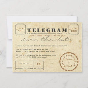 Vintage Telegramm-Postkarte Save the Date