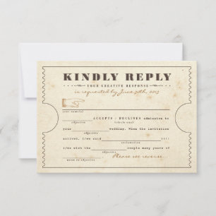 Vintage Telegramm Ticket Libs Response Card RSVP Karte
