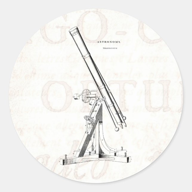 Vintage Telescope-Vorlage für antike Astronomie au Runder Aufkleber (Vorderseite)