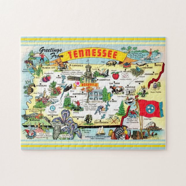 Vintage Tennessee Karte Postkarte Jigsaw Puzzle (Horizontal)