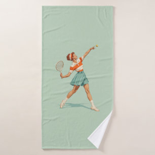 Vintage-Tennis-Aufschlag-Illustration Badehandtuch