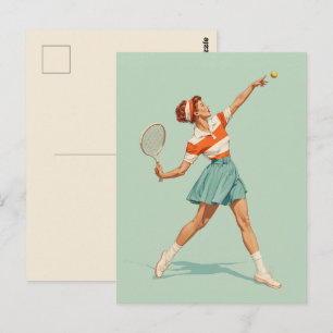 Vintage-Tennis-Aufschlag-Illustration Postkarte