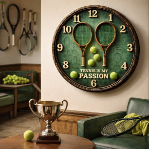 Vintage-Tennis-Passion-Design Große Wanduhr