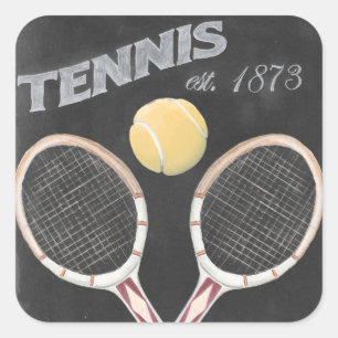 Vintage-Tennis-Schultafel-Design Quadratischer Aufkleber