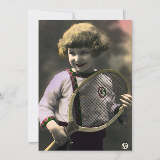 Vintage Tennissportarten, Happy Girl mit Racket (Vorderseite)