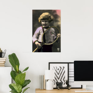 Vintage Tennissportarten, Happy Girl mit Racket Poster