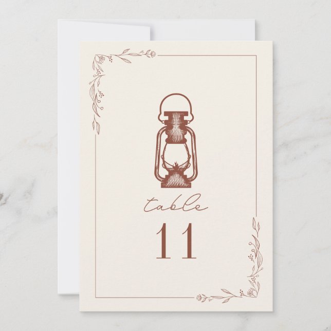 Vintage Terracotta Lantern Hochzeit Tischnummer (Vorderseite)