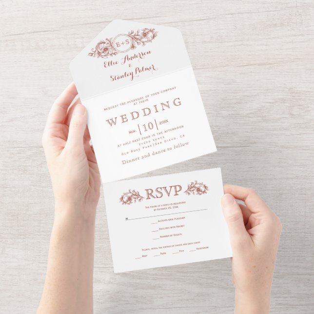 Vintage Terrakotta Blütenrahmen All In One Einladung (Abreißen)