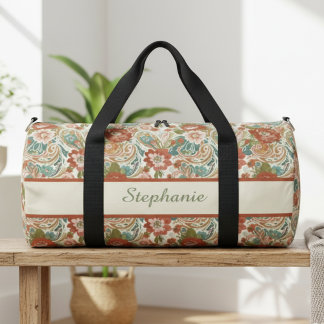 Vintage Terrakotta Salbei Boho Blumenmuster Paisle Duffle Bag