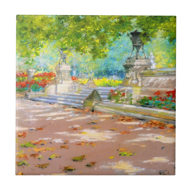 Vintage Terrasse, Park mit Aussicht (1887) zeichne Fliese (Vorderseite)