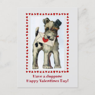 Vintage Terrier Hund Valentinstage Postkarte