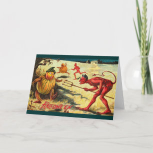 Vintage Teufel Goblins jagen, Halloween Cheer! Karte