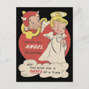 Vintage Teufel und Engel Valentinstag Feiertagspostkarte