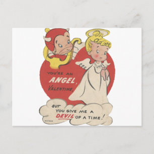 Vintage Teufel und Engel Valentinstag Feiertagspostkarte