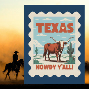 Vintage Texas Classic Cowboy Longhorn Postkarte