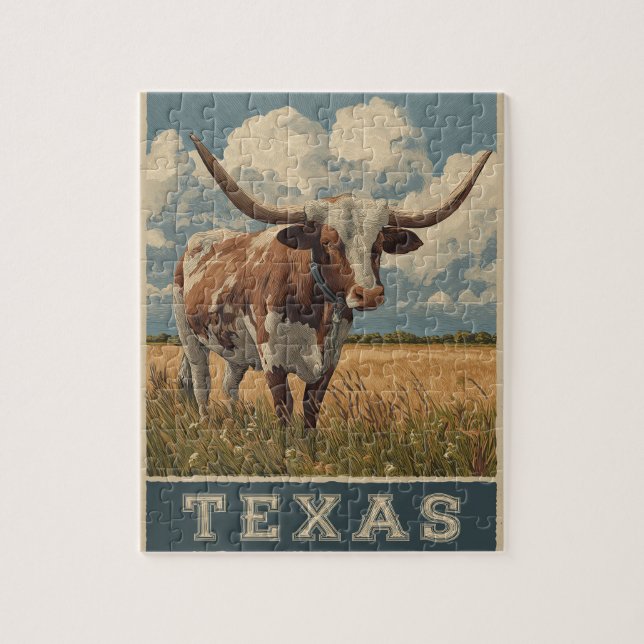 Vintage Texas Longhorn Bull Retro Reise Puzzle (Vertikal)