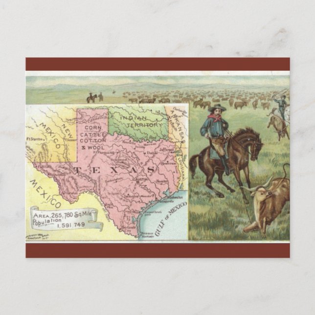 Vintage Texas Map Postkarte (Vorderseite)