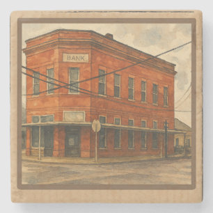 Vintage-Texas-Rotklinker-Bank-Aquarell-Kunst Steinuntersetzer