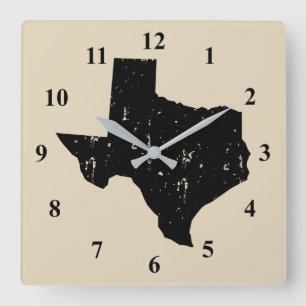Vintage Texas-Staats-Silhouette-Wanduhr Quadratische Wanduhr