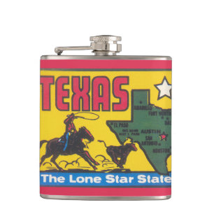 Vintage Texas-Werbung mit Cowboy Flachmann