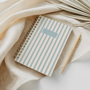 Vintage Texturiert Blau Pinstripe Moderne Art Deco Notizbuch