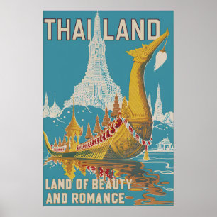 Vintage-Thailand-Reiseplakat, Siam-Tempel-Druck Poster