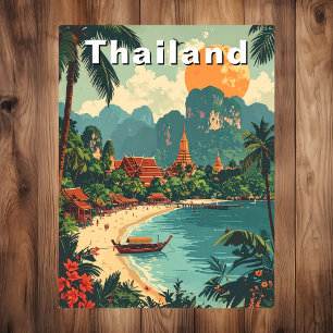 Vintage-Thailand-Tropischer-Strand-Reise-Kunst Postkarte