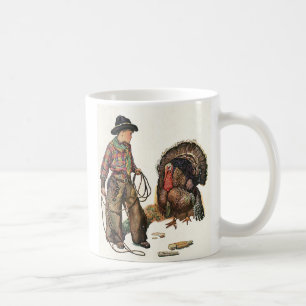 Vintage Thanksgiving, Cowboy fängt einen Truthahn Tasse
