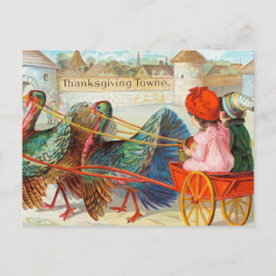 Vintage Thanksgiving Kinder und Truthähne Postkarte
