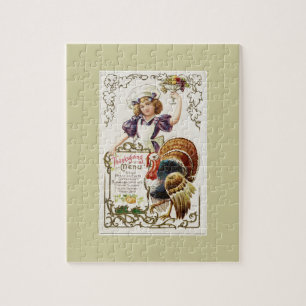 Vintage Thanksgiving-Menü und Mädchen Puzzle