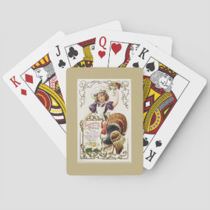 Vintage Thanksgiving-Menü und Mädchen Spielkarten