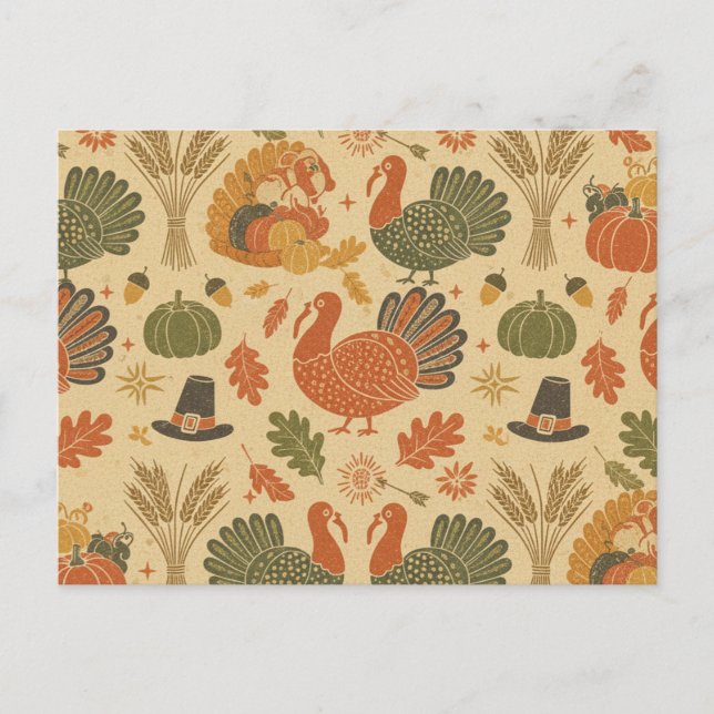 Vintage Thanksgiving Pattern  Feiertagspostkarte (Vorderseite)