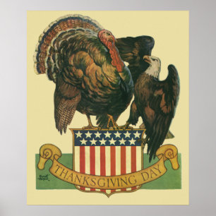 Vintage-Thanksgiving-Truthahn, Adler, amerikanisch Poster