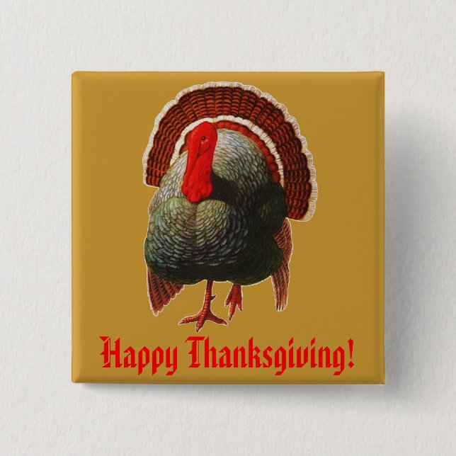 Vintage-Thanksgiving-Truthahn Button (Vorderseite)