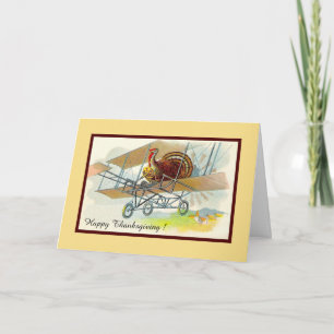 Vintage-Thanksgiving-Truthahn im Flugzeug Feiertagskarte