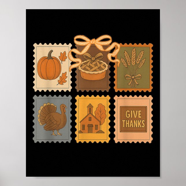 Vintage Thanksgiving,turkey,pumpkin, Autumn Tee Fu Poster (Vorne)