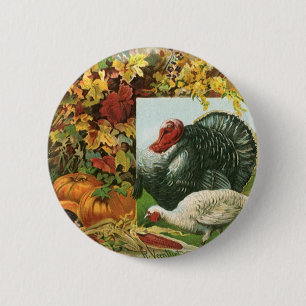 Vintage-Thanksgiving, wilde Truthähne Herbstfarben Button