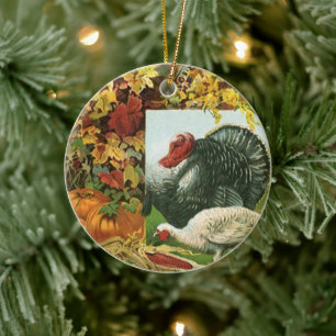 Vintage Thanksgiving, wilde Truthähne Herbstfarben Keramik Ornament