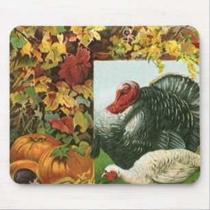 Vintage-Thanksgiving, wilde Truthähne Herbstfarben Mousepad