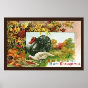 Vintage Thanksgiving, wilde Truthähne Herbstfarben Poster