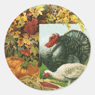 Vintage Thanksgiving, Wilde Truthähne Herbstfarben Runder Aufkleber