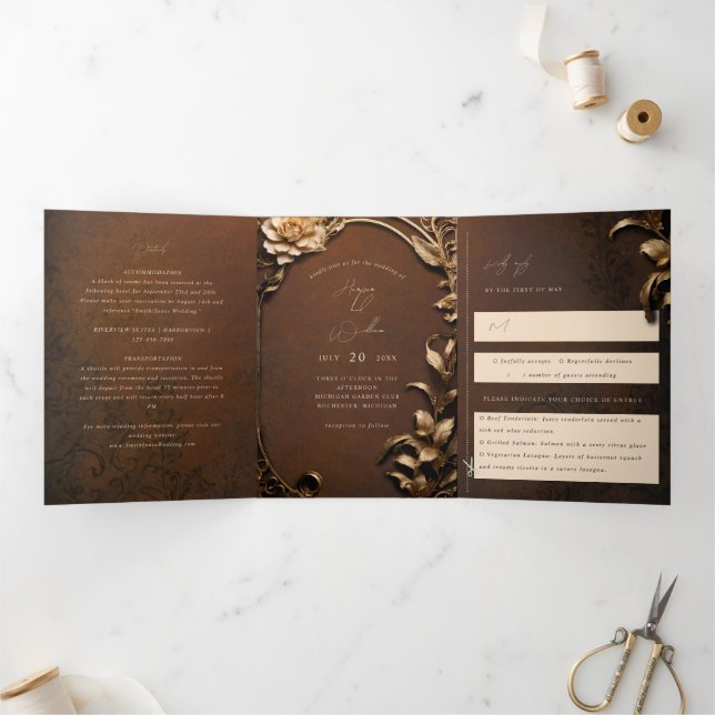 Vintage Theater-Inspiriert Dreispurhochzeit Dreifach Gefaltete Einladung (Innenseite)