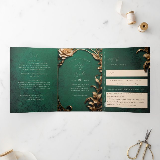 Vintage Theater-Inspiriert Dreispurhochzeit Dreifach Gefaltete Einladung (Innenseite)