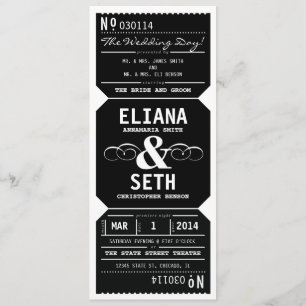 Vintage-Theater-Ticket-Hochzeits-Einladung in Schw Einladung