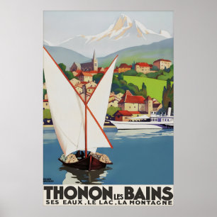 Vintage Thonon Les Bains Reiseposter Druck, See Poster