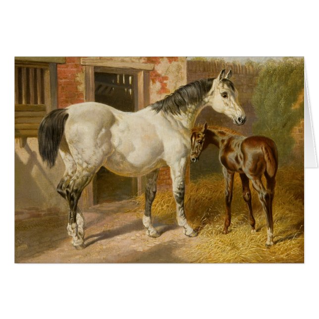 Vintage Thoroughbred-Stute und Fohlen (Vorderseite (Horizontal))