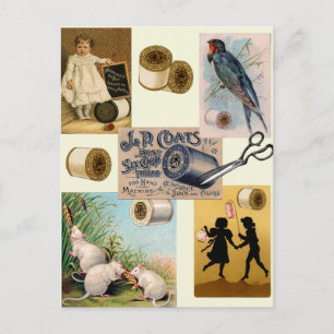 Vintage Thread Sewing Collage Postcard Postkarte
