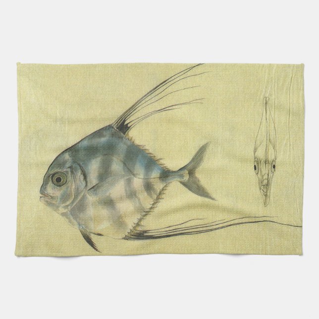 Vintage Threadfin Trevally, afrikanischer Pompano  Geschirrtuch (Horizontal)